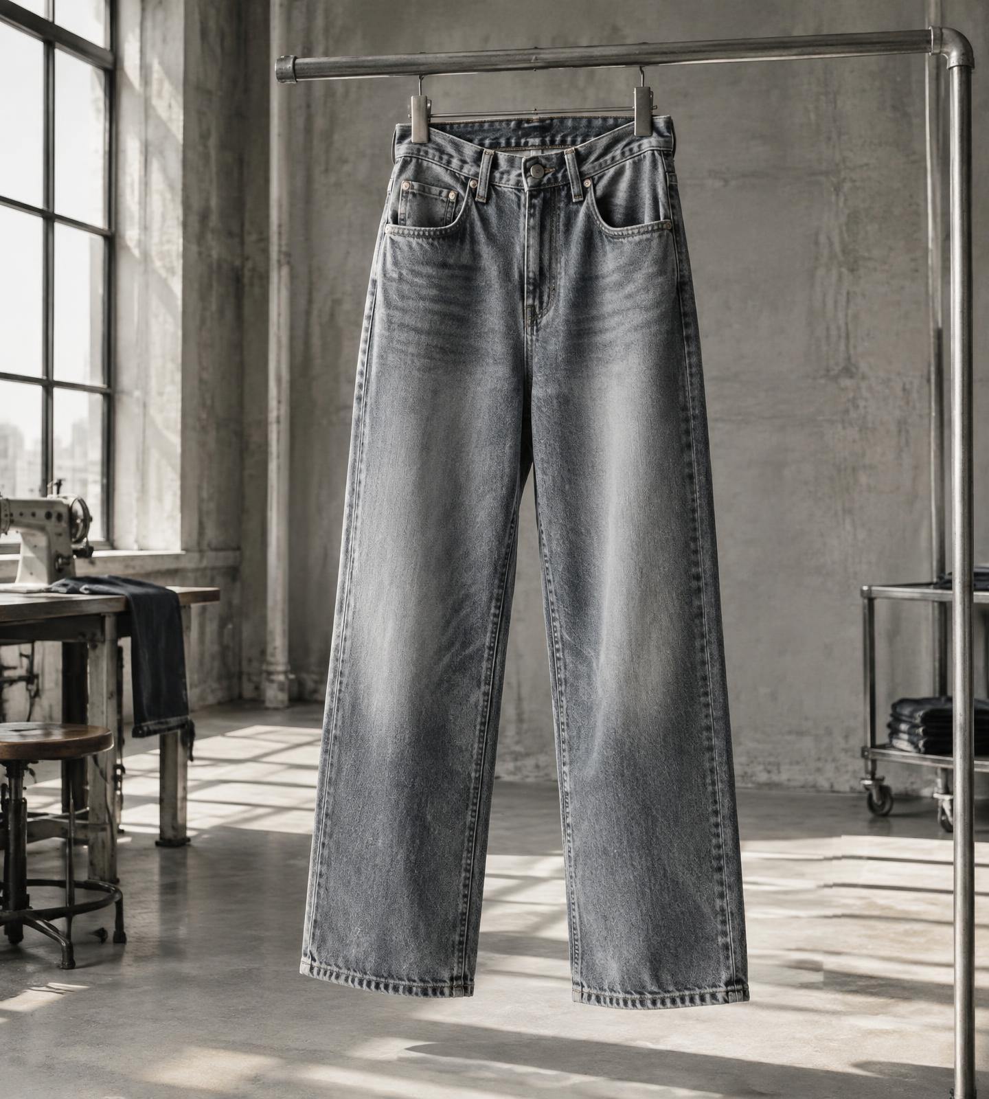 Vintagejeans i MIYOs svartvita ateljé